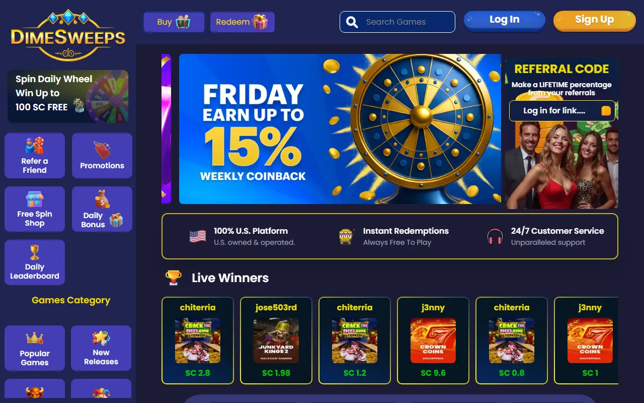 Screenshot of the DimeSweeps website